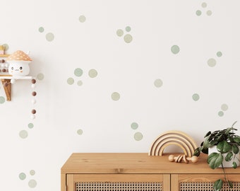 Green Watercolour Polka Dot Wall Stickers | Sage Green Boho Wall Decals for Kids | PVC Free, No Odour | Removable Peel & Stick Fabric Decal