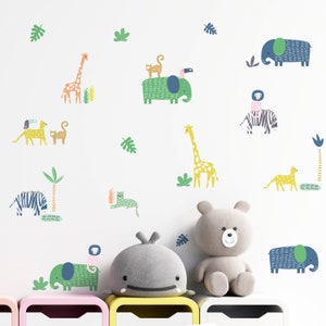 Safari Animal Wall Stickers | Safari Nursery Wall Decal | PVC-Free, No Odour | Reusable Peel and Stick Fabric Wall Stickers