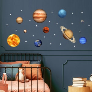 Planet Wall Stickers | Solar System Decal for Kids | Space Wall Decal | PVC Free, No Odour | Reusable Peel and Stick Fabric Wall Decal