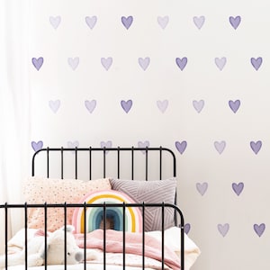 Purple Heart Wall Stickers | Watercolour Heart Wall Decals | Kids Room  Decals | PVC Free, No Odour | Removable Peel & Stick Fabric Decal