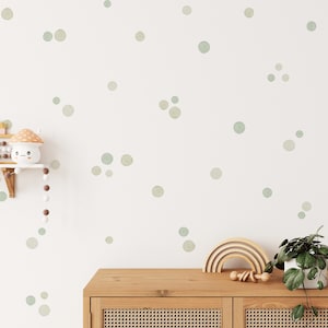 Green Watercolour Polka Dot Wall Stickers | Sage Green Nursery Wall Stickers | PVC Free, No Odour | Peel & Stick Fabric Wall Decal