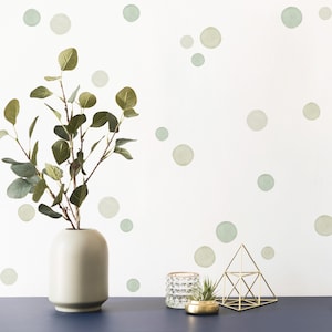 Sage Green Watercolour Polka Dot Wall Decal | Soft Pastel Green Polka Dot Wall Stickers | PVC Free, No Odour | Peel & Stick Fabric Decal