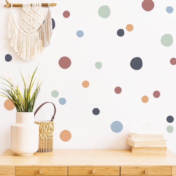 125 autocollants muraux Boho à pois pour chambre d'enfant, chambre d'enfant, salle de jeux | Sans PVC, sans odeur | Décalcomanie murale réutilisable en tissu à peler et à coller