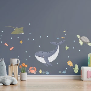 Stickers Muraux Nautiques Thème Mer Stickers muraux pour chambre d'enfant, crèche, salle de jeux Décalcomanies en tissu Peel & Stick réutilisables sans PVC image 1