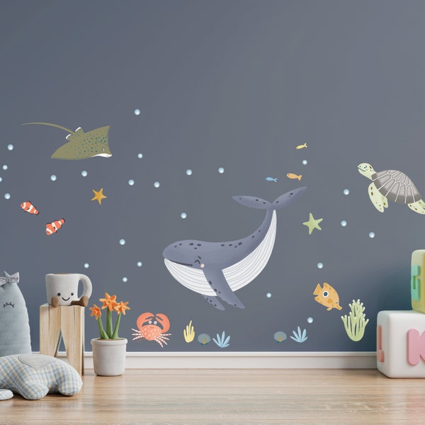 Sea Theme Nautical Wall Stickers | Wall Decals for Kids Bedroom, Nursery, Playroom | PVC-Free, Reusable Peel & Stick Fabric Decals