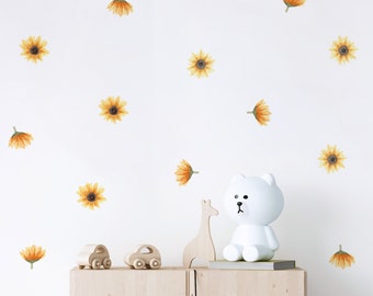 Sunflower Wall Stickers | Sun Flower Wall Decals | Fabric Floral Decals for Nursery, Playroom & Kids Bedroom | PVC Free, No Odour |