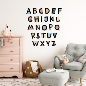 Boho Alphabet Wall Stickers | Children&#39;s ABC Wall Decal | Large Fabric Alphabet Letters Learning Wall Mural | Kids Educational Wall Art