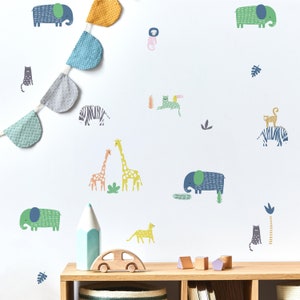 Jungle Safari Animal Wall Stickers | Nursery Animal Wall Stickers | PVC Free, No Odour | Reusable Peel & Stick Fabric Wall Decal
