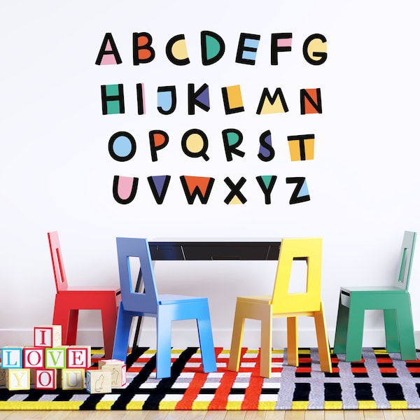 Rainbow Alphabet Wall Decal | Kids ABC Wall Stickers | Large Colourful Letter Learning Decals | Educational Peel and Stick Kids Wall Mural