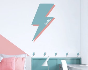 Lightning Bolt Wall Stickers | Personalised Wall Sticker for Playroom, Nursery, Kids Bedroom | PVC Free, No Odour | Reusable Fabric Decal