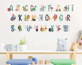 Alphabet In Spanish Vinyl Stickers Educational Art Cards For Playroom Decoration CG398 ABC Wall Decal