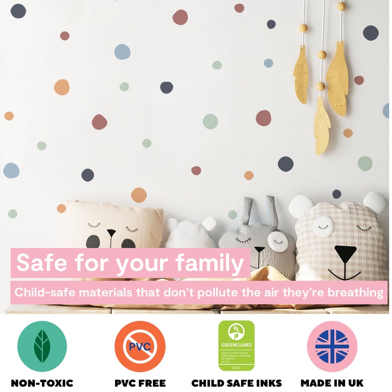 125 Boho Polka Dot Wall Stickers for Kids Bedroom, Nursery, Playroom PVC-Free, No Odour Reusable Peel and Stick Fabric Wall Decal image 3