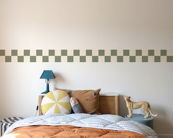 Checkered Wallpaper Border - Removable Peel & Stick Earth Tone Wall Border for Kids Rooms
