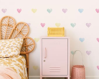 Pastel Watercolour Heart Wall Stickers for Kids' Bedroom, Nursery, Playroom | PVC-Free, No Odour | Reusable Peel and Stick Fabric Wall Decal