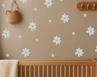 Daisy Wall Decals | Flower Wall Stickers for Kids Bedroom, Nursery, Playroom | PVC-Free, No Odour | Reusable Peel & Stick Floral Wall Decal