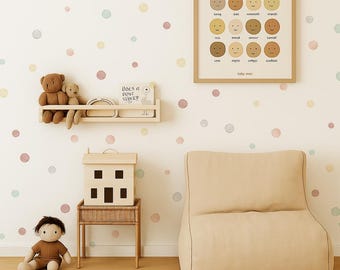 Pastel Polka Dot Wall Decals – Fabric Peel and Stick Watercolour Dot Decals for Nursery, Kids Room and Playroom