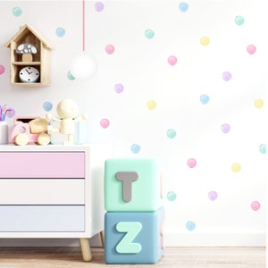 Pastel Watercolour Polka Dot Wall Stickers for Kids’ Bedroom, Nursery, Playroom | PVC-Free, No Odour | Peel and Stick Fabric Wall Decal