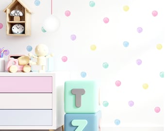 Pastel Watercolour Polka Dot Wall Stickers for Kids’ Bedroom, Nursery, Playroom | PVC-Free, No Odour | Peel and Stick Fabric Wall Decal