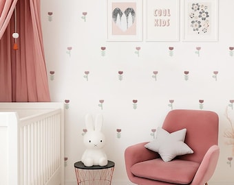 Meadow Flower Wall Stickers | Boho Wildflower Wall Stickers | Blush Floral Wall Decals | PVC Free, No Odour | Reusable Fabric Wall Decals