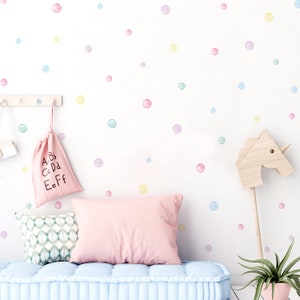 Polka Dot Wall Stickers for Kids’ Bedroom, Nursery, Playroom | PVC-Free, No Odour | Pastel Watercolour Peel and Stick Fabric Wall Decal