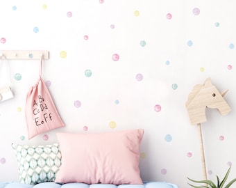 Polka Dot Wall Stickers for Kids’ Bedroom, Nursery, Playroom | PVC-Free, No Odour | Pastel Watercolour Peel and Stick Fabric Wall Decal