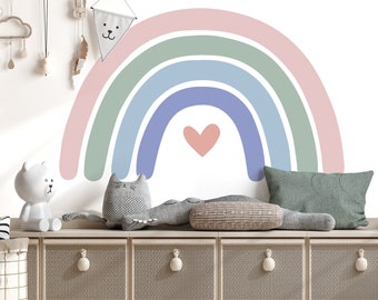 Pastel regenboog muursticker voor kinderkamer, kinderkamer, speelkamer | PVC-vrij, geen geur | Verplaatsbare Peel & Stick stoffen muursticker