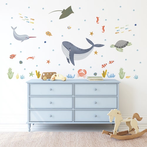 Ocean Wall Decals | Fabric Peel & Stick Sea Life Nursery Decor