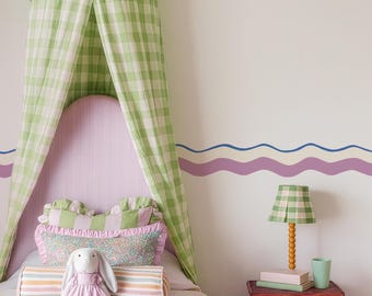 Borde de pared de rayas onduladas: borde de papel tapiz autoadhesivo y extraíble para habitaciones infantiles y guarderías.