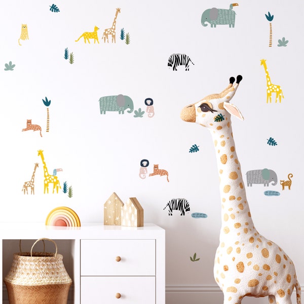 Safari Animal Wall Stickers | Safari Nursery Decal | Safari Nursery Decor | PVC Free, No Odour | Kids Fabric Peel and Stick Wall Decals