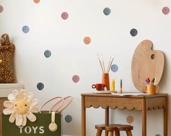 Boho Watercolour Polka Dot Wall Stickers for Kids’ Bedroom, Nursery, Playroom | PVC-Free, No Odour | Peel and Stick Fabric Wall Decal