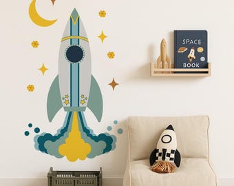 Space Rocket Wall Decal - Removable Fabric Peel & Stick Wall Sticker