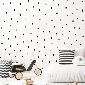 Dalmatian Wall Decals | Irregular Black Dot Wall Decals for Kids Bedroom, Nursery, Playroom | PVC Free, No Odor | Peel & Stick Fabric Decals