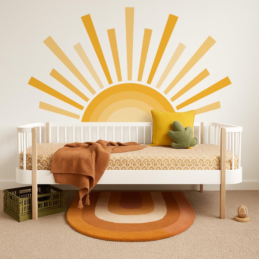Sunrise Wall Decal – Fabric Peel and Stick Half Sun Wall Sticker for ...