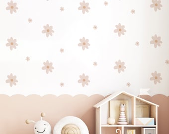 Boho Daisy Wall Decal | Flower Wall Stickers for Kids Bedroom, Nursery, Playroom | Children&#39;s Repositionable Fabric Floral Wall Mural
