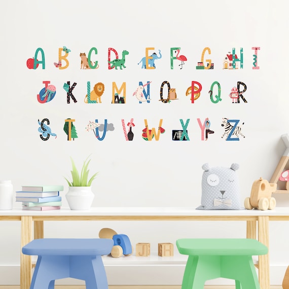 Alphabet Wall Stickers for Easy Phonics Learning Reusable Peel & Stick  Decals for Kids Bedroom, Nursery, Playroom PVC Free, No Odour 