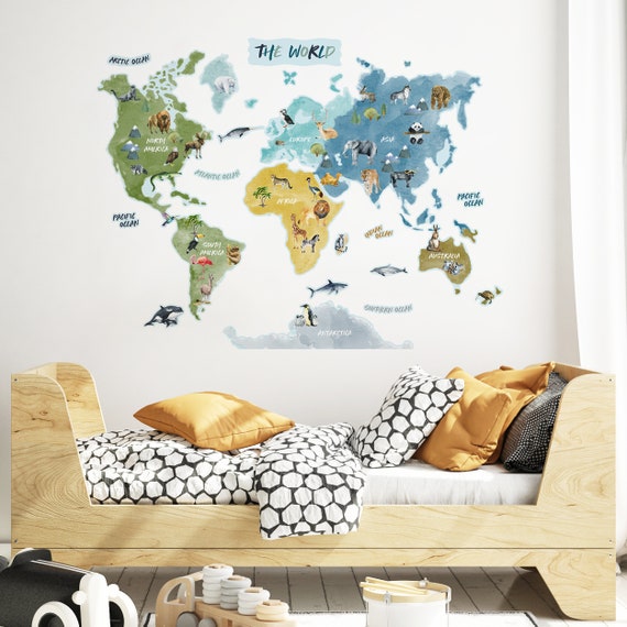 Animal World Map Wall Sticker for Kids' Bedroom Nursery - Etsy Hong Kong