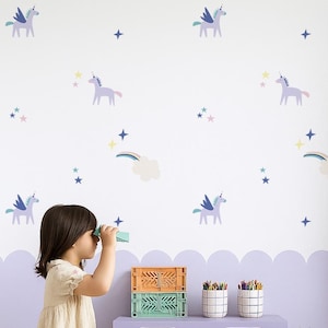 Unicorn Wall Decal | Wall Stickers for Girls | Girl Bedroom Decals | PVC Free, No Odour | Repositionable Peel and Stick Fabric Wall Stickers