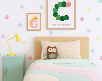 Pastel Watercolour Polka Dot Wall Stickers for Kids’ Bedroom, Nursery, Playroom | PVC-Free, No Odour | Peel and Stick Fabric Wall Decal