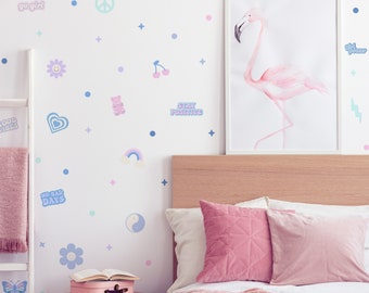 Danish Pastel Wall Deca| | Preppy Girls Bedroom Wall Stickers | Aesthetic Room Decor | Fabric Peel & Stick Dopamine Decor