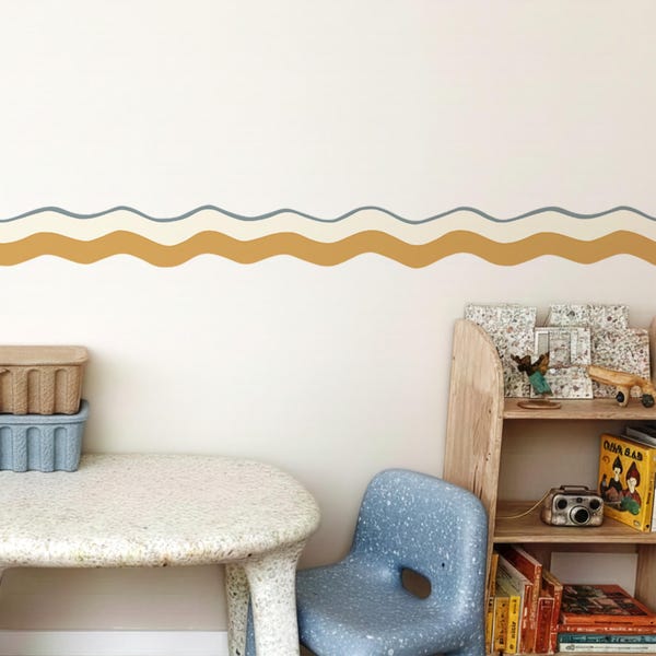 Wavy Line Wallpaper Border - Removable Peel & Stick Wall Trim for Kids Rooms and Nursery