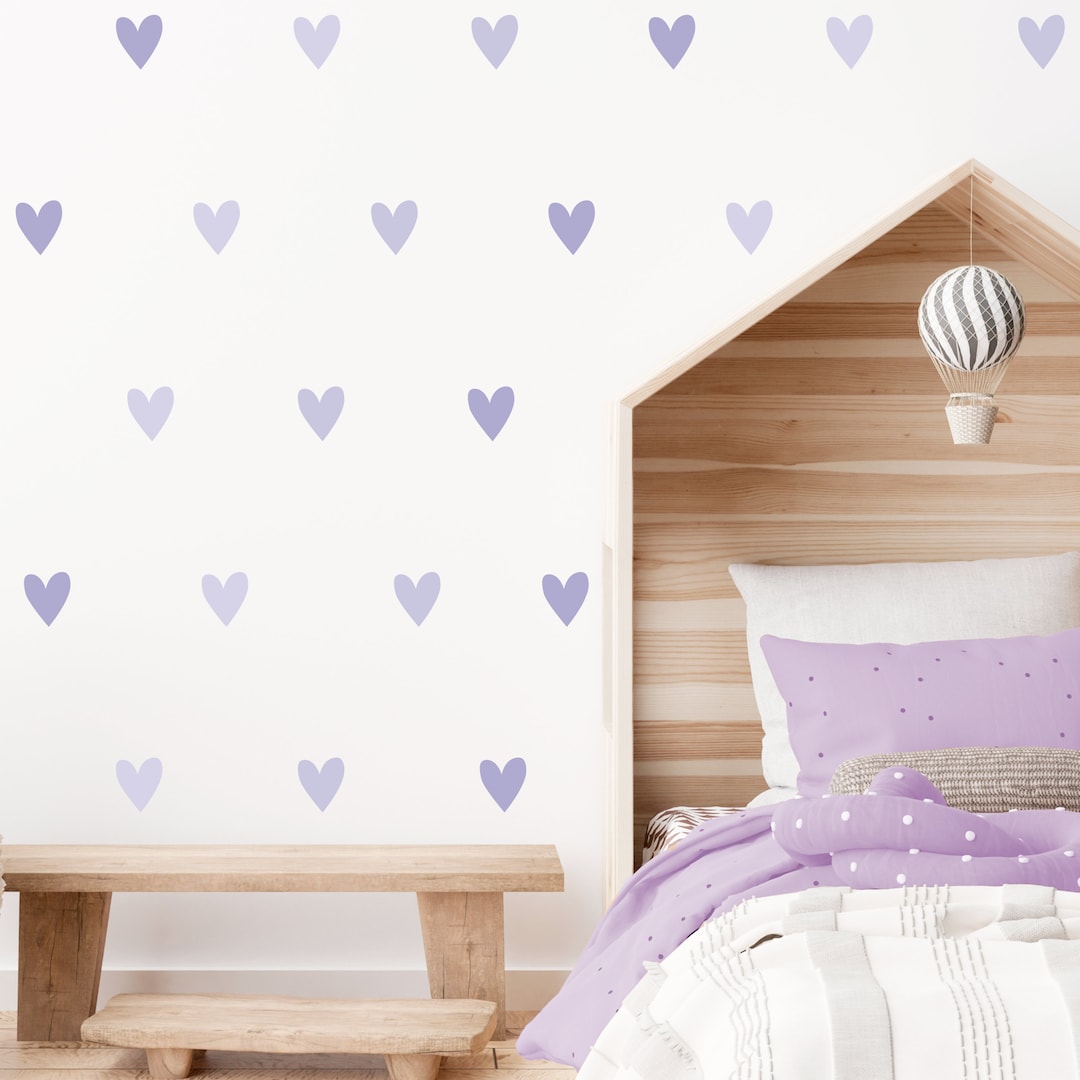Purple Heart Wall Decals Lilac Heart Wall Stickers for Girls PVC Free