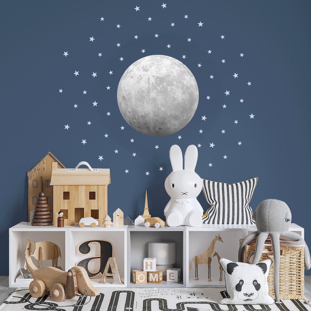 Moon & Stars Wall Decal Set - Removable Fabric Peel and Stick Wall ...