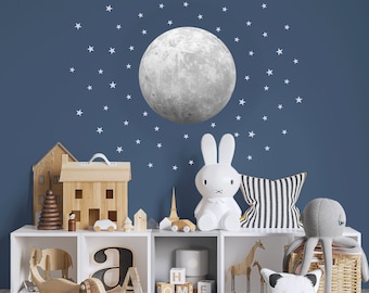 Juego de calcomanías de pared de luna y estrellas: pegatinas de tela removibles y adhesivas