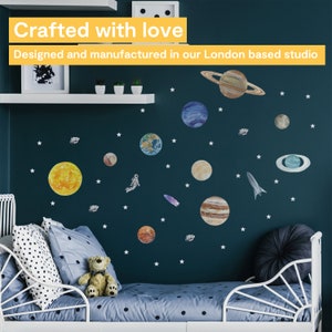 Watercolour Solar System Wall Stickers Space Wall Stickers for Kids Planet Wall Decals PVC Free, No Odour Reusable Fabric Wall Decal zdjęcie 2