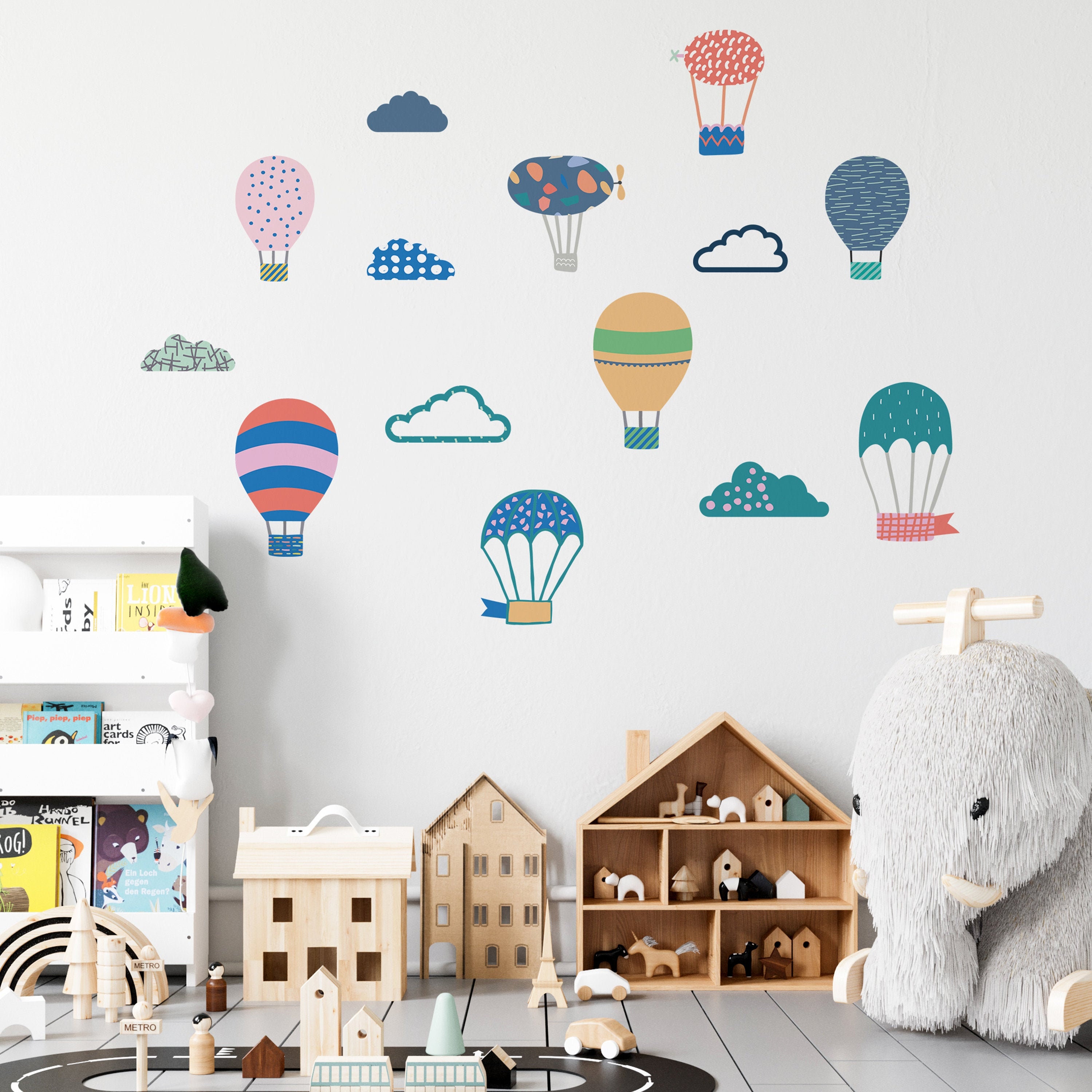 Stickers muraux montgolfières et nuages pour chambre d'enfant, chambre d' enfant et salle de jeux sans PVC, sans odeur Sticker repositionnable en  tissu repositionnable -  France