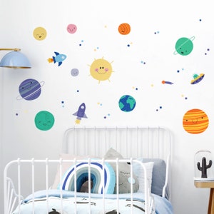 Cute Solar System Wall Stickers | Space Wall Decal | Planet Wall Stickers | Outer Space Nursery Decor | Reusable PVC-Free Fabric Wall Decals