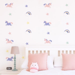 Unicorn and Rainbow Wall Decals for Childs&#39; Bedroom, Nursery, Playroom | PVC Free, No Odour | Reusable Peel & Stick Fabric Wall Stickers