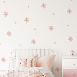 Daisy Flower Wall Stickers | Pink Floral Wall Decal for Nursery, Playroom, Bedroom | Children's Repositionable Fabric Floral Wall Mural