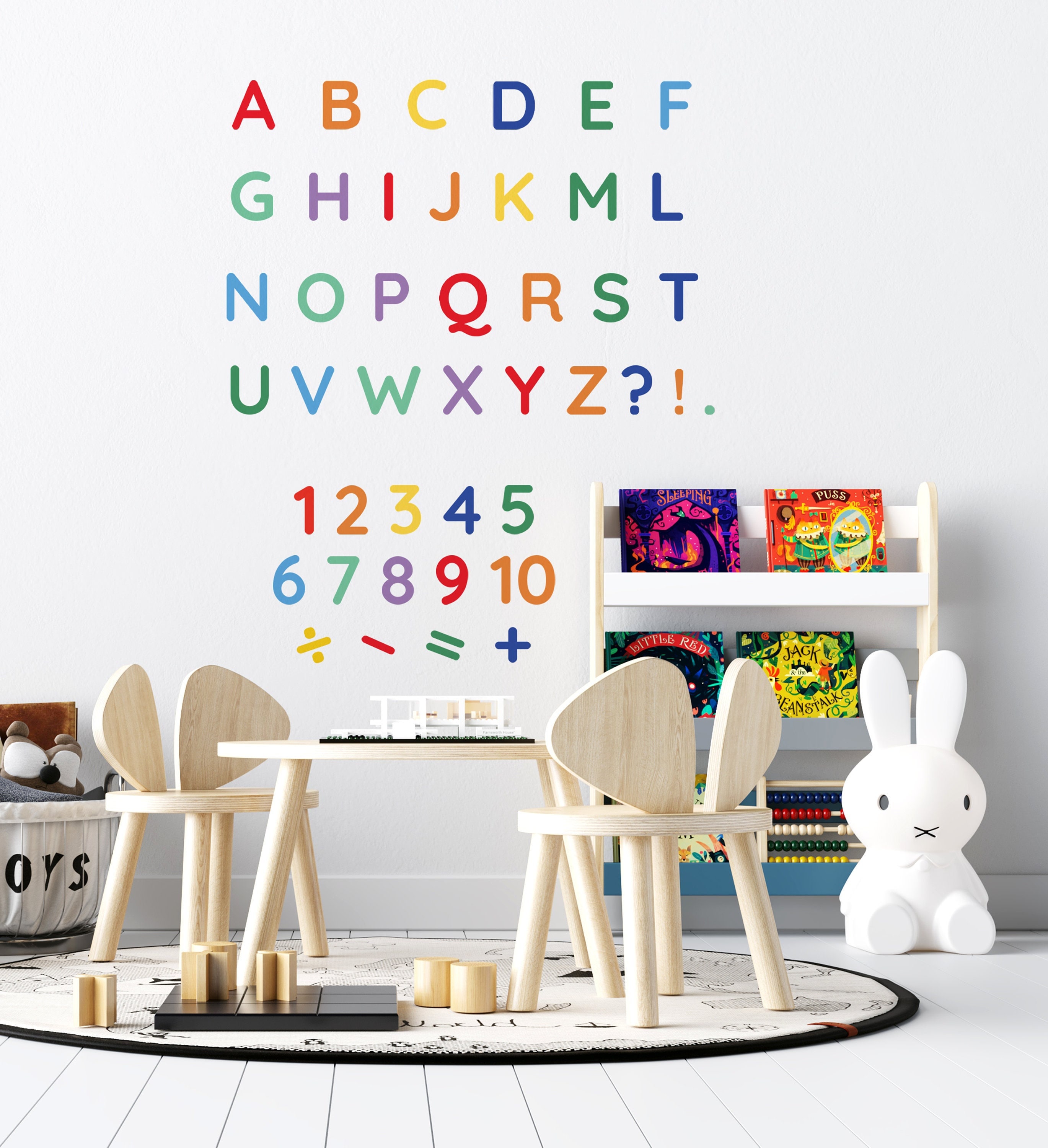 Alphabet and Number Wall Stickers Rainbow Alphabet Wall Decals ABC Wall  Decals PVC Free, No Odour Reusable Peel & Stick Fabric Decal 