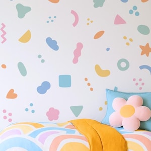 Grote stickers met abstracte vormen | Kleurrijke organische muurstickers voor kinderkamer, speelkamer en kinderkamer | Kindermuurschildering stof pastelvorm